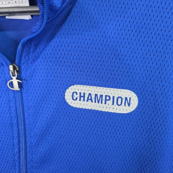 Mens Champion Blue Track Mesh Jacket Full Zip 100% Polyester Mock Neck Size S - Picture 2 of 9